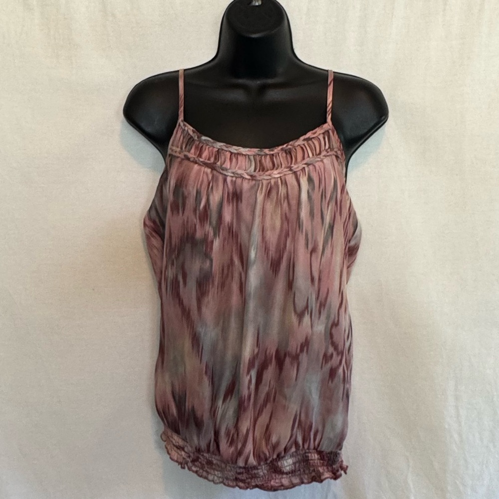 E-184 Fang Pink & Gray Pleated Detail Sleeveless Tank Top Size L
